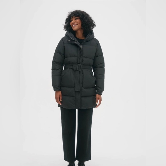 J. Crew Dark Gray Knee Length Tie Waist Puffer Jacket Size Medium - Picture 1 of 5